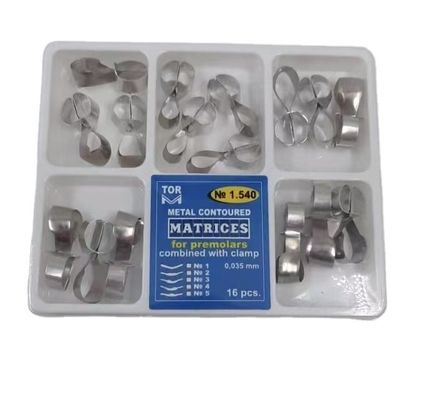 Medical Grade SS Dental Metal Contoured Matrices Matrix with Clamp for Molars 16pcs Instrument Classification Class II