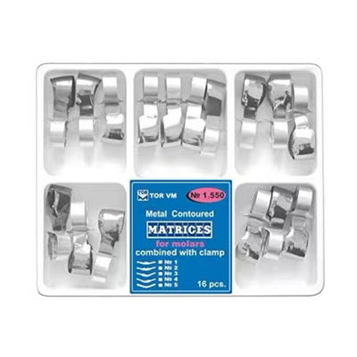 Medical Grade SS Dental Metal Contoured Matrices Matrix with Clamp for Molars 16pcs Instrument Classification Class II