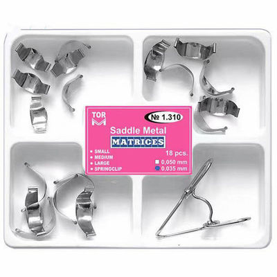 18pcs Dental Saddle Contoured Matrices Matrix Bands With Spring Clip MFDS Safety Standard Metal Material TOR VM TOP BM