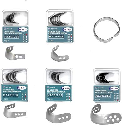 18pcs Dental Saddle Contoured Matrices Matrix Bands With Spring Clip MFDS Safety Standard Metal Material TOR VM TOP BM
