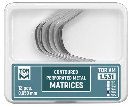 Steel TOR VM 1.531 Dental Metal Contoured Perforated Matrices Matrix Bands Large with Ledge 0.05mm 12 pcs/kit TOP BM