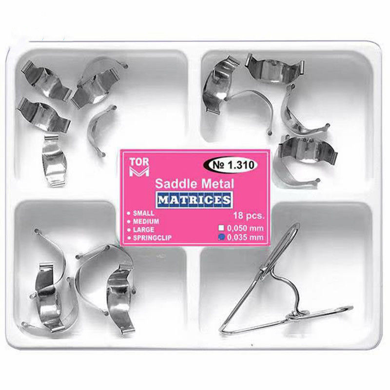 18pcs Dental Saddle Contoured Matrices Matrix Bands With Spring Clip MFDS Safety Standard Metal Material TOR VM TOP BM